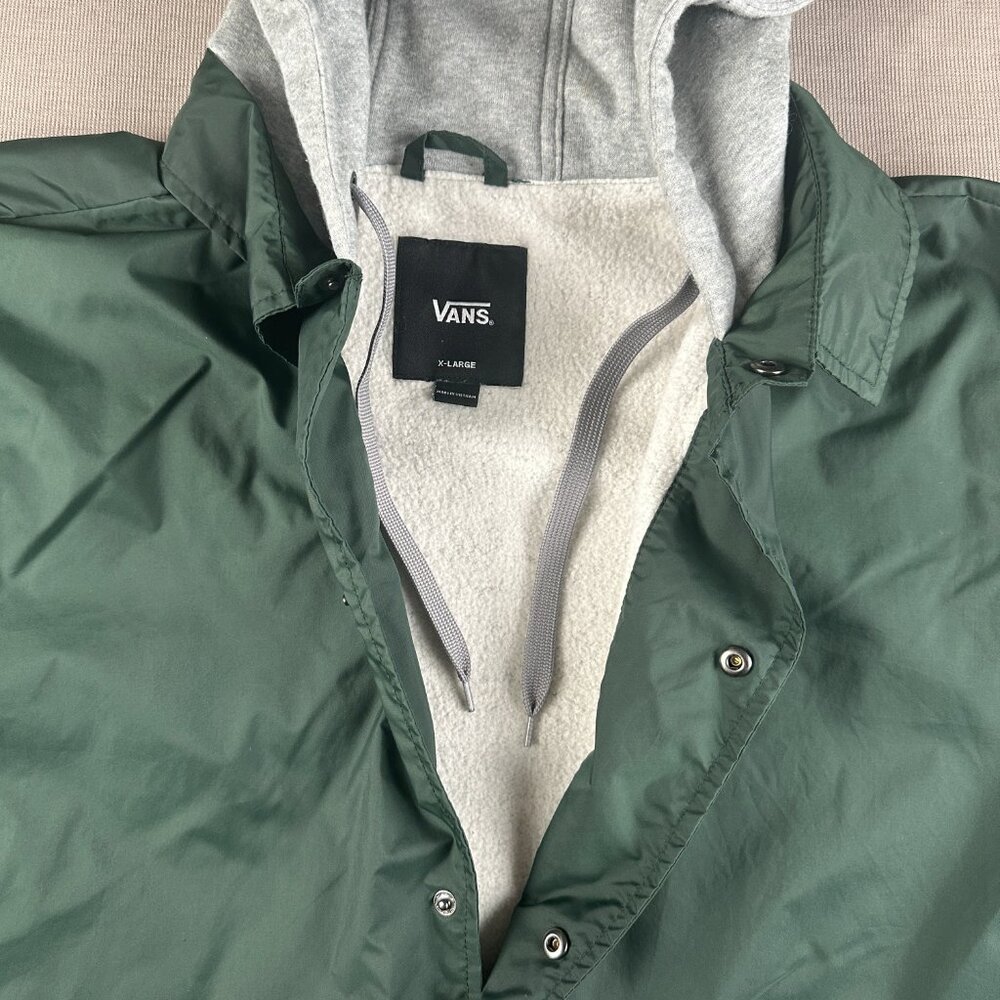 Vans Riley Men's XL Green Windbreaker Hooded Snap Button Coach Fleece Jacket - Picture 3 of 11